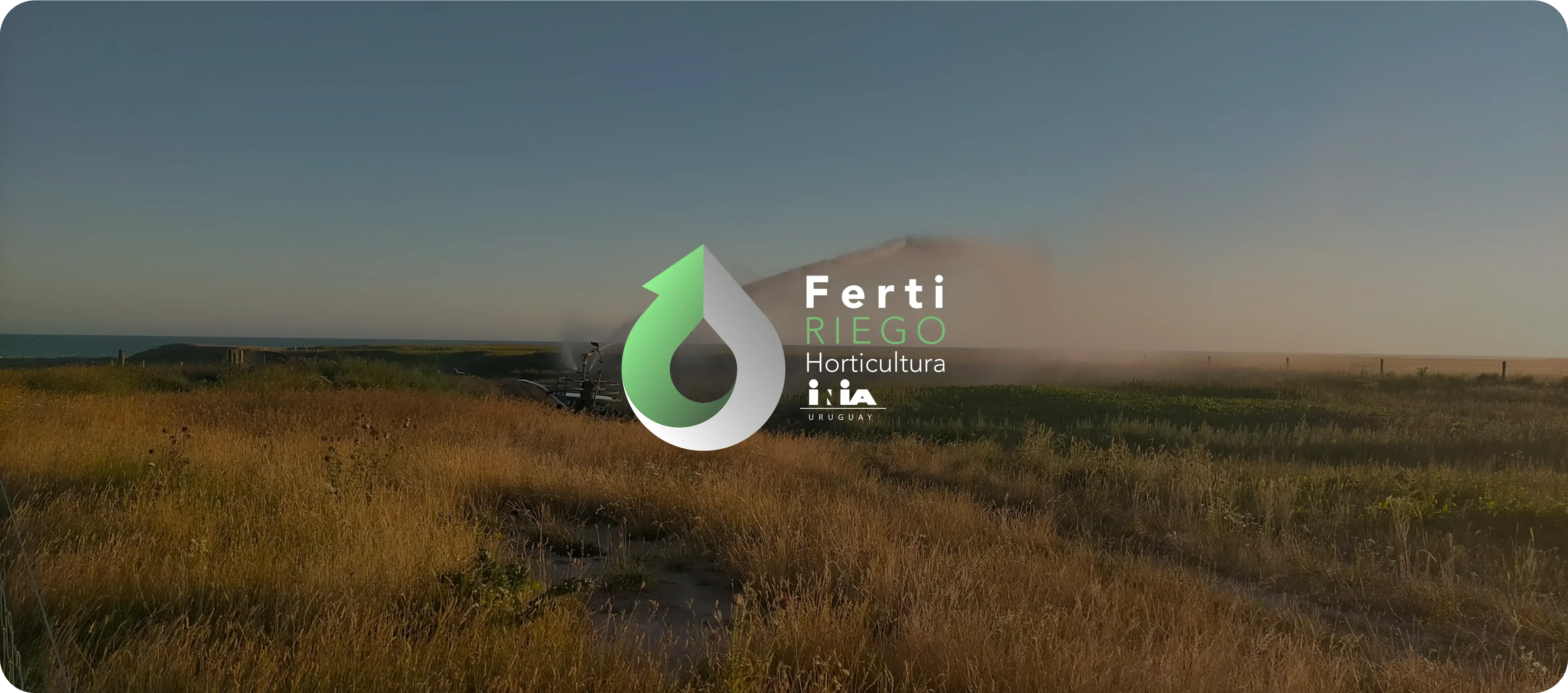 Ferti RIEGO INIA logo over field irrigation system background