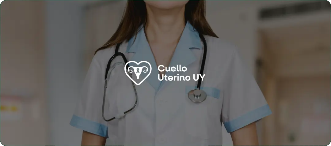 Cuello Uterino UY logo over photo of healthcare professional with stethoscope